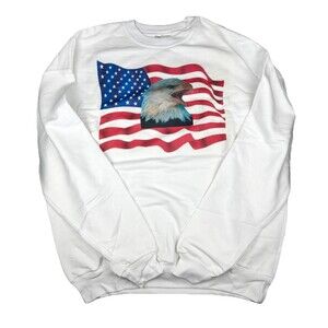 NWOT Eagle USA Flag Patriotic Sweatshirt Size XL White Hanes